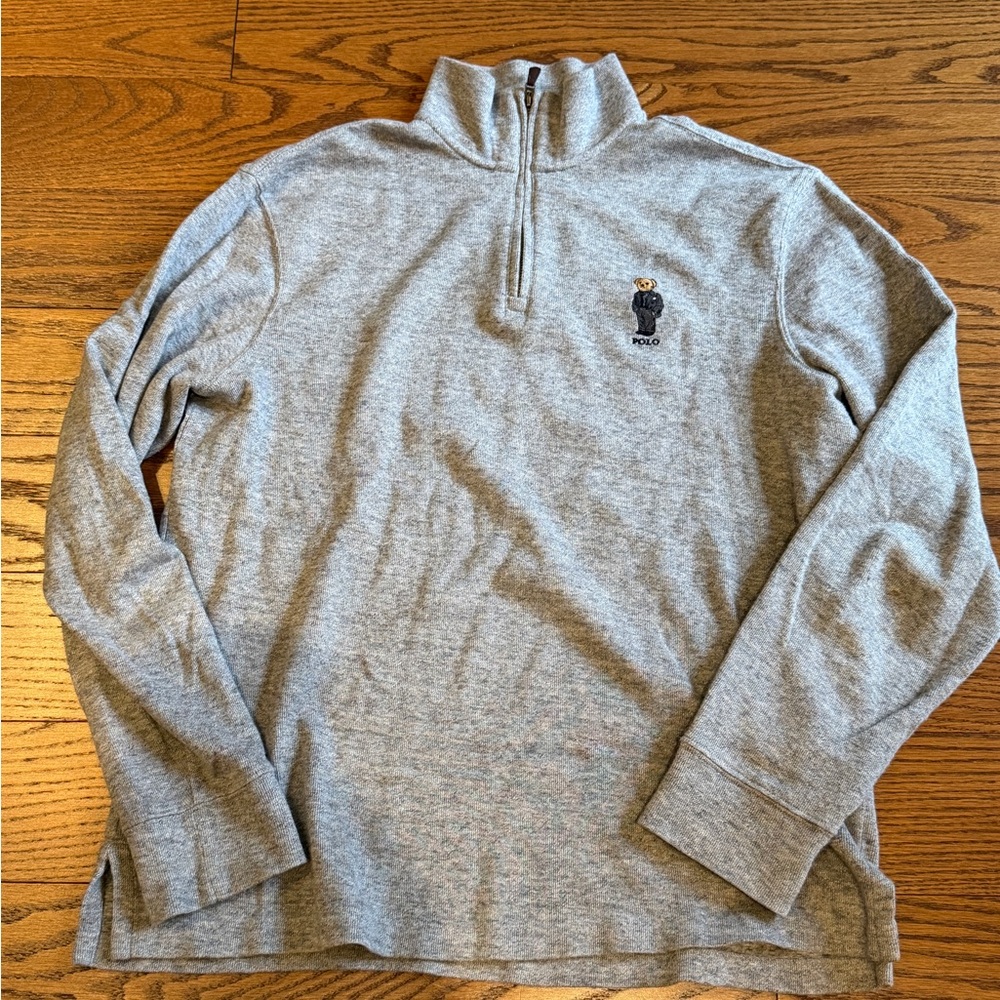 Ralph Lauren Polo Bear Quarter Zip Sweater - Heather Grey - Small